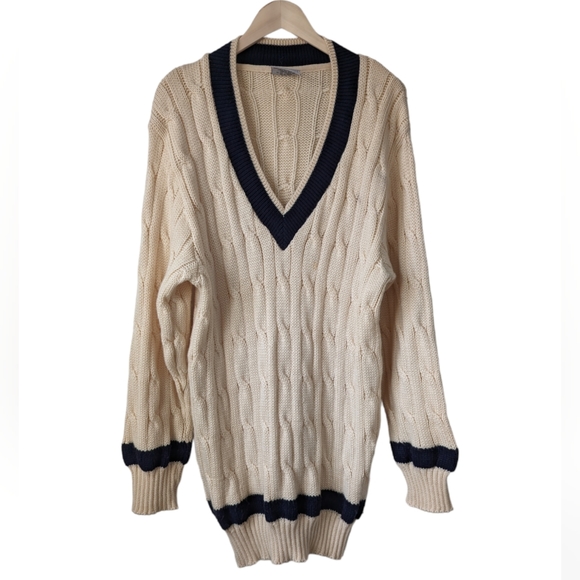 Silver Fleece Pure Australian Wool Contrast Longline Cable Knit sweater, size XL - Picture 2 of 10